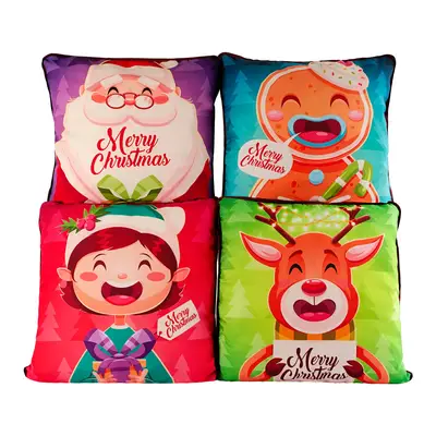 Kit c/ 4 Capas de Almofadas Natal Ano Novo Estampadas 45cm x 45cm c/ Viés