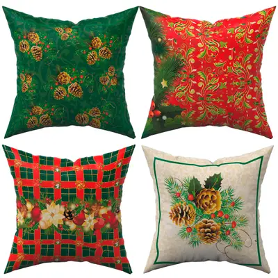 Kit c/ 4 Capas de Almofadas Natalinas Verde Natal Fim de Ano 45cm x 45cm
