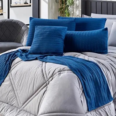 Kit de Peseira Royale Tricot com Fronhas e Almofadas 05 Peças - Tecido Malha Tricô com Elastano Decoração Luxo para Cama