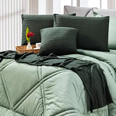 Kit de Peseira Royale Tricot com Fronhas e Almofadas 05 Peças - Tecido Malha Tricô com Elastano Decoração Luxo para Cama