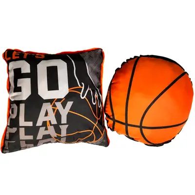 Par de Almofadas Cheias Basquete Preto/Laranja 45cm x 45cm - Com Viés