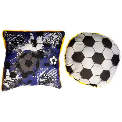 Par de Almofadas Cheias Futebol Game Azul Marinho 45cm x 45cm - Com Viés