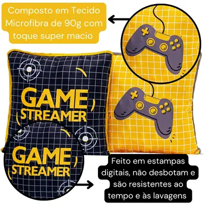 Par de Almofadas Cheias Game Streamer Preto/Amarelo 45cm x 45cm - Com Viés