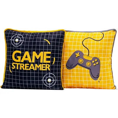 Par de Capa de Almofada Game Streamer Preto/Amarelo 45cm x 45cm - Com Viés