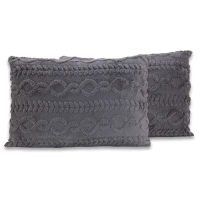 Par de Fronhas Zurique em Manta Trançada Alto Relevo Plush Fleece Flannel 70cm x 50cm - Decoração Luxo para Inverno