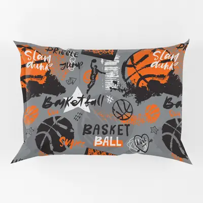 Porta Travesseiro Fronha Avulsa Basquete 70cm x 50cm - Estampa Digital Juvenil Infantil Moderno Decorativo Esporte