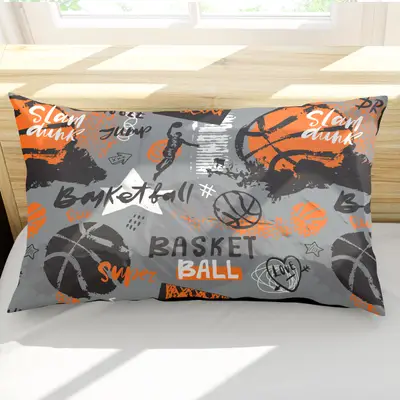 Porta Travesseiro Fronha Avulsa Basquete 70cm x 50cm - Estampa Digital Juvenil Infantil Moderno Decorativo Esporte