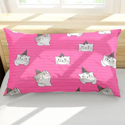 Porta Travesseiro Fronha Avulsa Gatinhos 70cm x 50cm - Estampa Digital Juvenil Infantil Moderno Decorativo Gato Pet