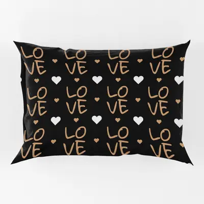 Porta Travesseiro Fronha Avulsa Golden Love 70cm x 50cm - Estampa Digital Moderno Decorativo Corações Dourado