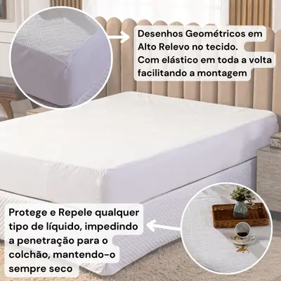 Protetor de Colchão Impermeável Branco Avulso QUEEN - Capa Protetora para Cama Toque Macio