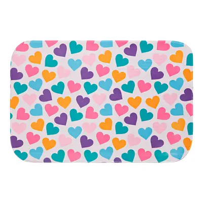 Tapete Para Quarto Estampado Corações Rosa 60cm x 40cm - Base Antiderrapante