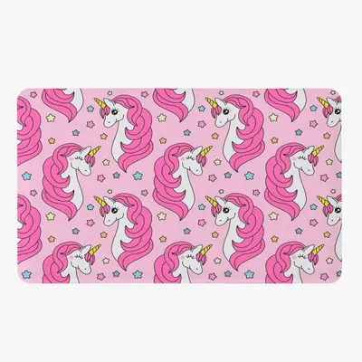 Tapete Para Quarto Infantil Estampado Unicórnio Listrado 60cm x 40cm - Base Antiderrapante