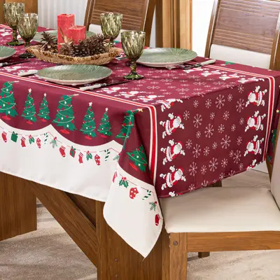 Toalha de Mesa Retangular Avulsa Estampada Natalina 2,20m x 1,40m para 06 Lugares - Decoração Festas Natal Fim de Ano
