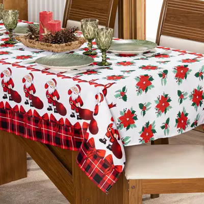 Toalha de Mesa Retangular Avulsa Estampada Natalina 2,50m x 1,40m para 08 Lugares - Decoração Festas Natal Fim de Ano