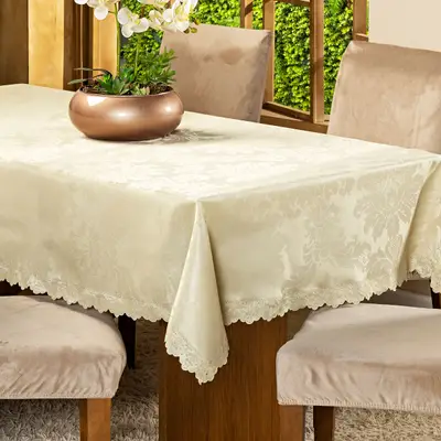 Toalha de Mesa Retangular Avulsa Jacquard Medalhão 2,20m x 1,40m para 06 Lugares - Decoração Cozinha Moderna Luxo Cor:Ci