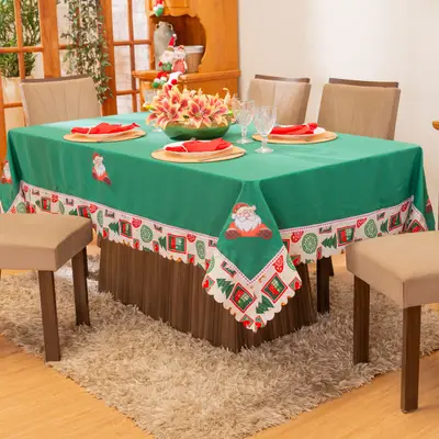 Toalha de Mesa Retangular para 8 Lugares Avulsa Bordada Natalina 2,50m x 1,50m - Decoração Natal Fim de Ano