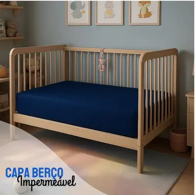 Capa Para Colchão Berço Mini Cama Impermeável Com Zíper AZUL MARINHO