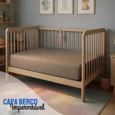 Capa Para Colchão Berço Mini Cama Impermeável Com Zíper BEGE
