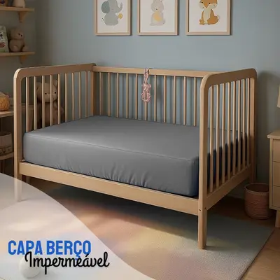 Capa Para Colchão Berço Mini Cama Impermeável Com Zíper CINZA