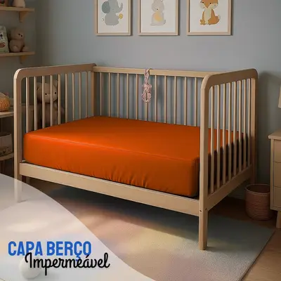Capa Para Colchão Berço Mini Cama Impermeável Com Zíper Laranja