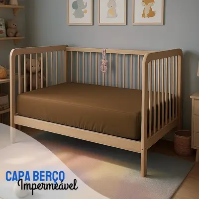 Capa Para Colchão Berço Mini Cama Impermeável Com Zíper Marrom