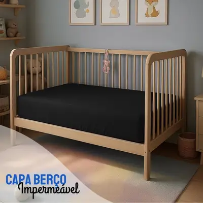 Capa Para Colchão Berço Mini Cama Impermeável Com Zíper PRETA
