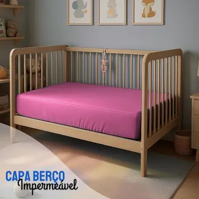 Capa Para Colchão Berço Mini Cama Impermeável Com Ziper ROSA BEBÊ