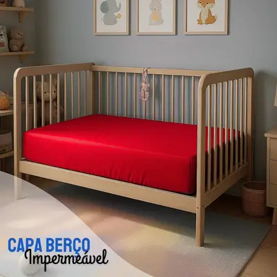 Capa Para Colchão Berço Mini Cama Impermeável Com Zíper VERMELHA