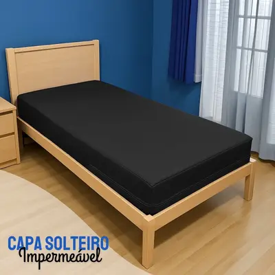 Capa Protetora Colchão Preta Solteiro Impermeável