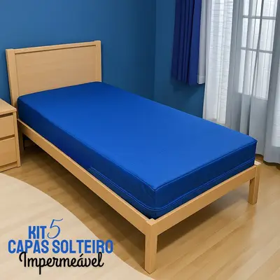 Kit 5 Capas Colchão Impermeável Solteiro Azul Hospitalar