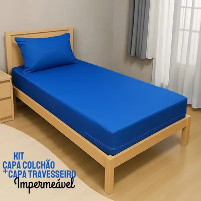 Kit Capa Para Colchão Solteiro Hospitalar Impermeável Com Ziper + Capa Travesseiro Impermeável