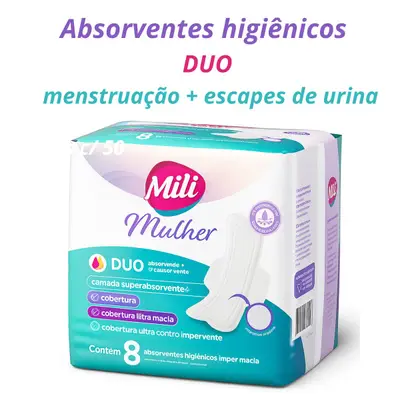 Absorvente Higiênico Feminino Mili Mulher Duo  8 Unidades Superabsorvente, Anatômico, Hipoalergênico