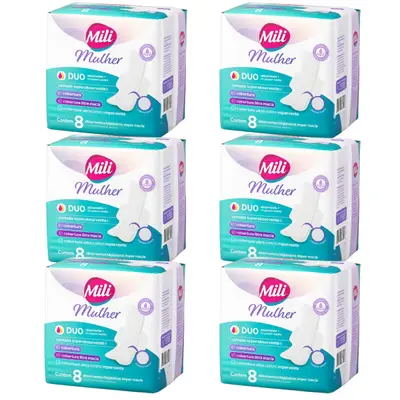 Absorvente Higiênico Feminino Mili Mulher Duo (menstrual + escape de urina) kit 6 pacotes c/8 Un (total: 48)