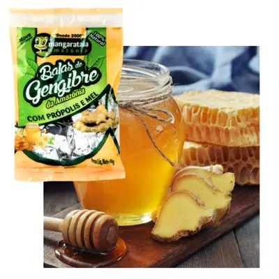 Balas de Gengibre da Amazônia com Própolis e Mel  - 4 pacotes de 40 g - 100% natural