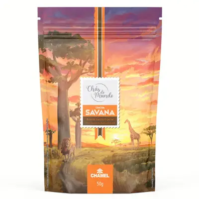 Chá da Savana 50g ( Chá de Rooibos, c/ Cacau, Laranja, Canela, e aroma natural de Baunilha) - Pouch
