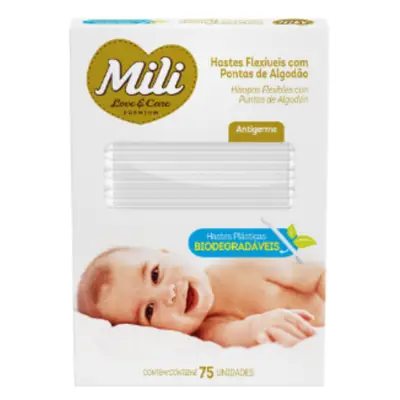 Cotonete Hastes Flexiveis 1 caixa c/ 75 unidades Biodegradável - MILI