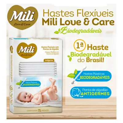 Cotonete Hastes Flexiveis 6 caixas c/ 75 Biodegradável  MILI