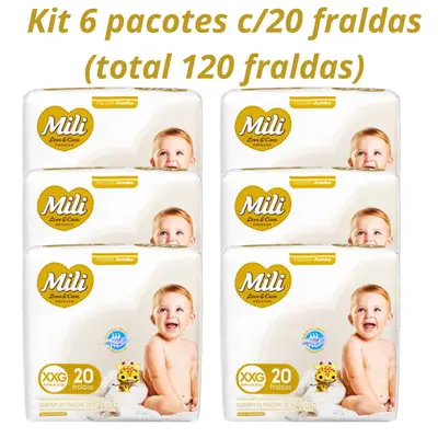 Fralda Descartável Mili- Love&amp;Care- Linha Premium- Tam XXG- 6 Pacotes c/ 20 (Total 120 fraldas)