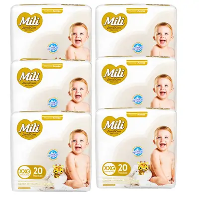 Fralda Descartável Mili- Love&amp;Care- Linha Premium- Tam XXG- 6 Pacotes c/ 20 (Total 120 fraldas)