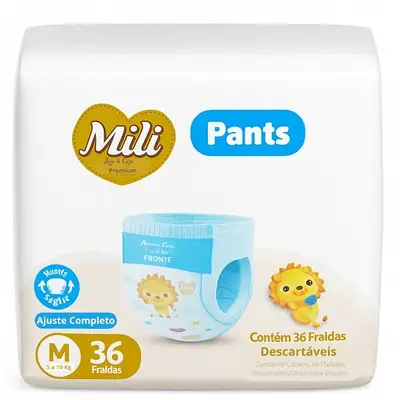 Fralda Descartável Mili Love &amp; Care PREMIUM  PANTS (Tam: M)  cintura elástica 360º - pacote c/ 36 fraldas