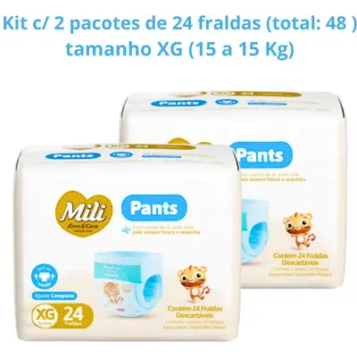 Fralda Descartável Mili Love &amp; Care PREMIUM  PANTS (Tam XG)  cintura elástica 360º -2  pacotes c/ 24 (total 48)