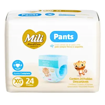 Fralda Descartável Mili Love &amp; Care PREMIUM  PANTS (Tam XG)  cintura elástica 360º - pacote c/ 24