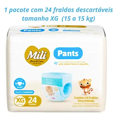 Fralda Descartável Mili Love &amp; Care PREMIUM  PANTS (Tam XG)  cintura elástica 360º - pacote c/ 24