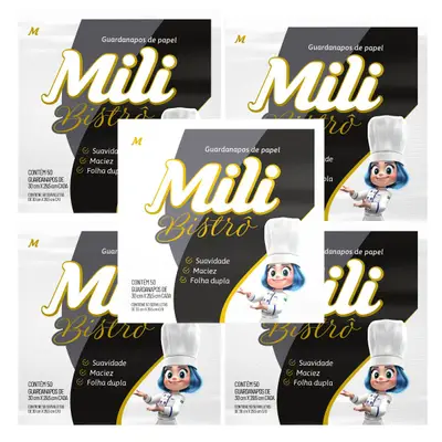 Guardanapo Folha Dupla 30x29,5cm  5 Pacotes c/ 50un (Total 250 guardanapos) Mili Bistrô