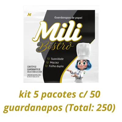 Guardanapo Folha Dupla 30x29,5cm  5 Pacotes c/ 50un (Total 250 guardanapos) Mili Bistrô