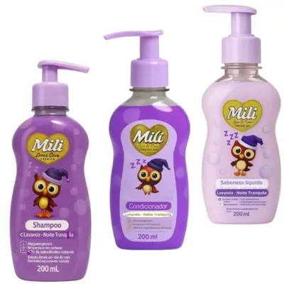 Kit Shampoo Condicionador Sabonete líquido Lavanda Noite Traqnuila  Mili Love &amp; Care Premium 200 ml