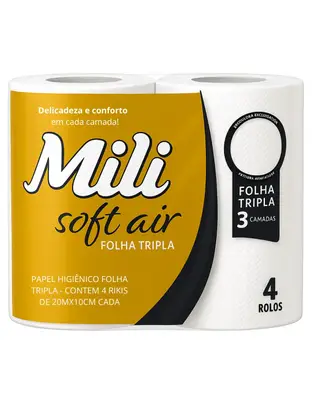 Papel Higienico Folha Tripla Soft Air Mili Pacote c/ 4 rolos de 20mx10cm