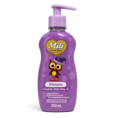 Shampoo Mili Love &amp; Care Premium 200ml - Lavanda - (livre de sulfato, parabenos e corantes) zero lágrima