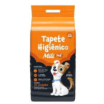 Tapete Higiênico Mili PET Pacote c/ 30  Super Slim Neutralizador de Odores