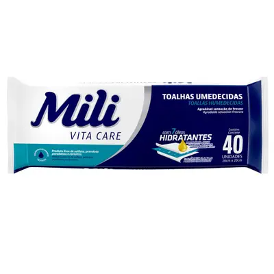 Toalhas Umedecidas Mili Vita (uso Adulto) - 1 Pacote C/40 Unidades